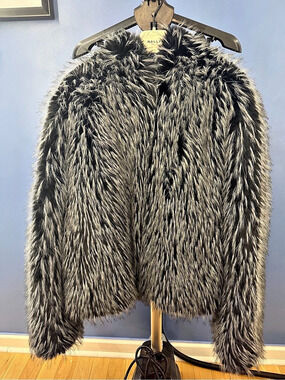 RTA Faux Fur Jacket in Black & Gray NWT